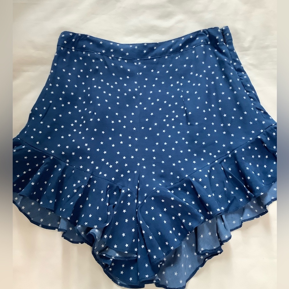 MLM Blue with White Stars Shorts With Ruffle Hem Size XS (0156)